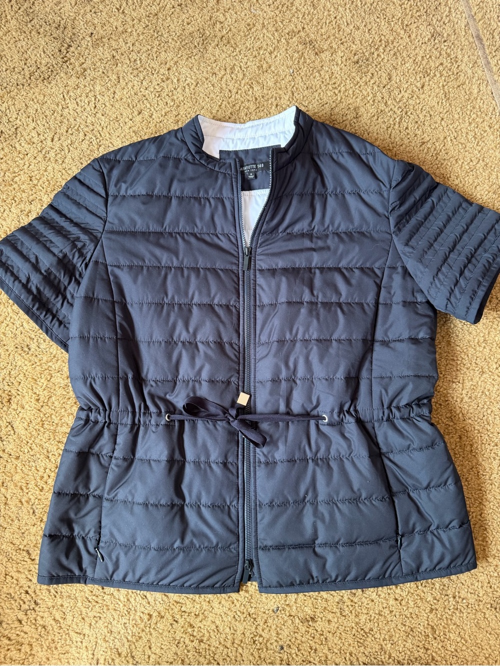 Lafayette 148 New York Lightweight Short-Sleeve Quilted Jacket - Navy Blue S
